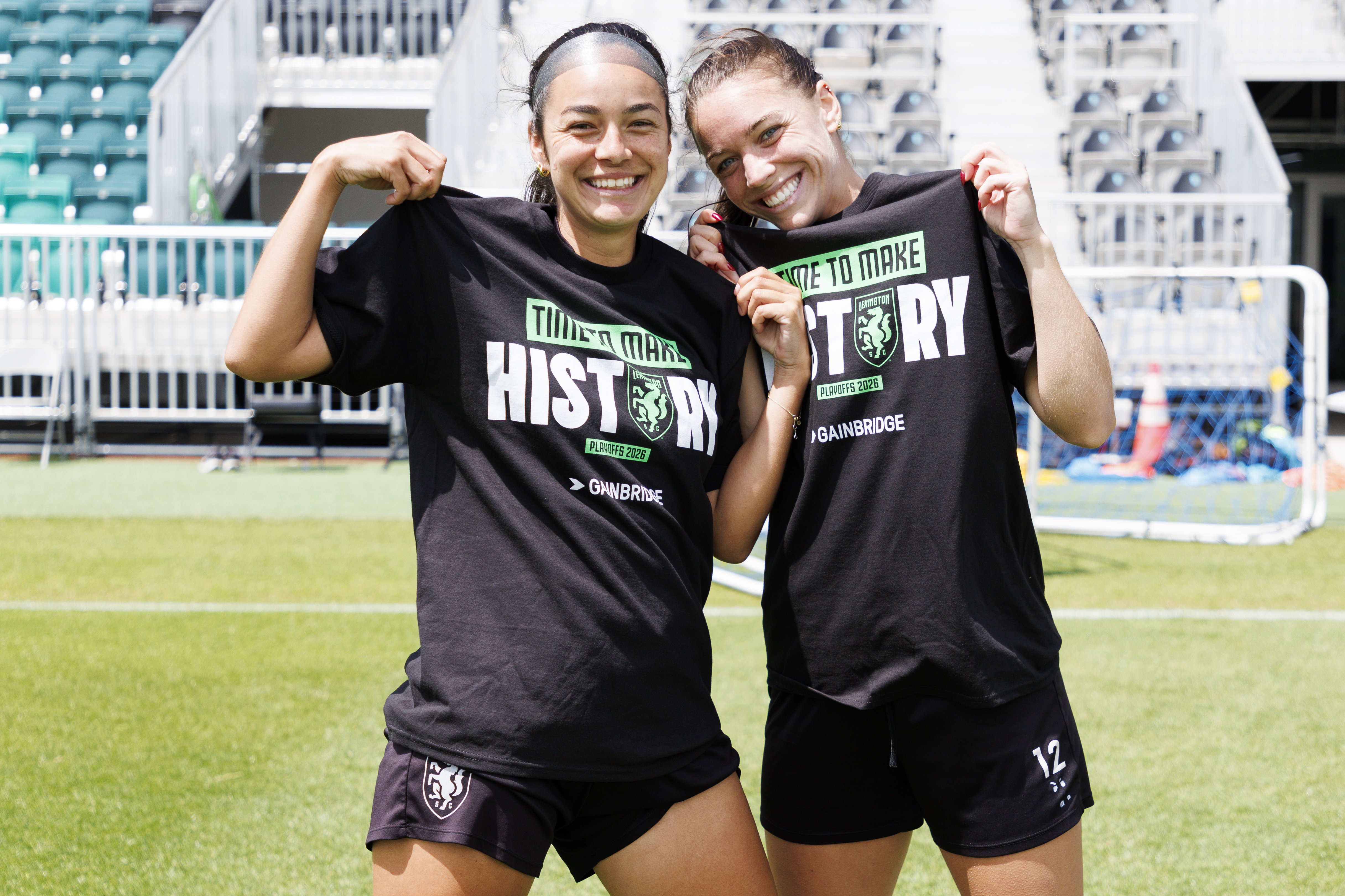 LSC players celebrating in Time to Make History playoff shirts