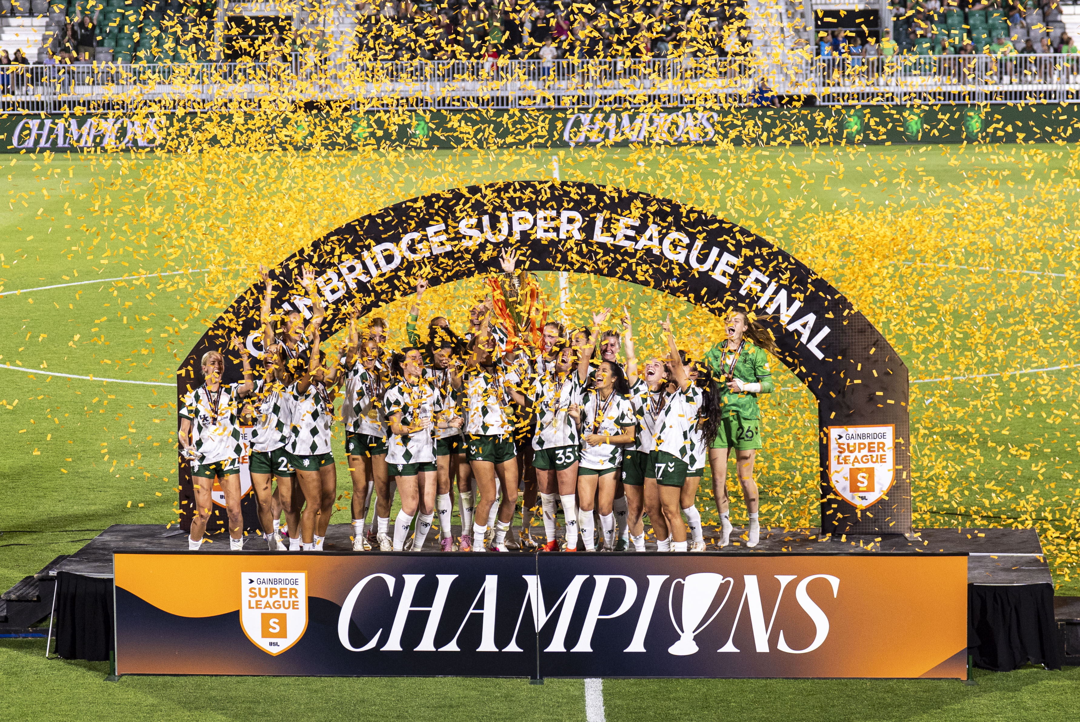 LSC women's team celebrating their Gainbridge Super League Championship